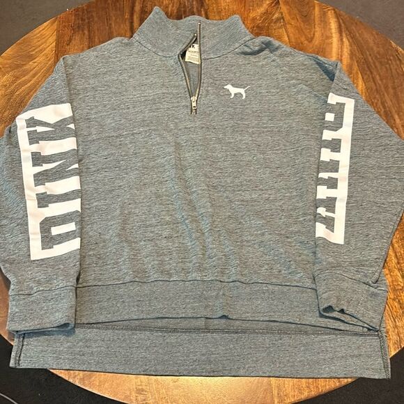 Pink 1/4 Zip heathered blue Sweatshirt Size‎ Medium - Picture 1 of 7